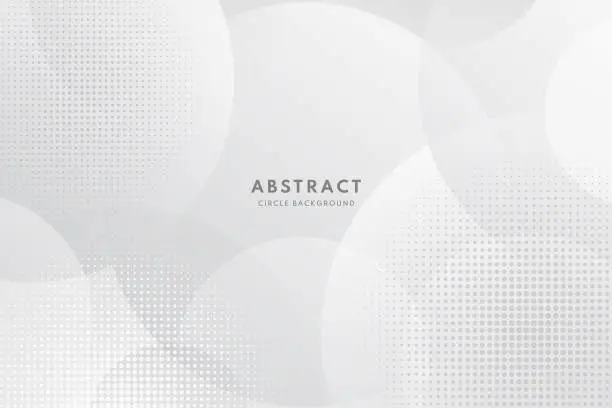 Vector illustration of Abstract modern white and gray circle overlapping with halftone background. Minimal style Design. for presentation,banner, cover, web, flyer, card, poster, wallpaper,slide, magazine.