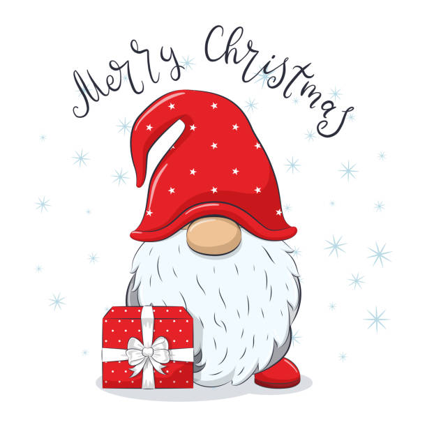 Cute cheerful gnome with phrase "Merry Christmas". Cute cheerful gnome with phrase "Merry Christmas". Gnome stock illustrations