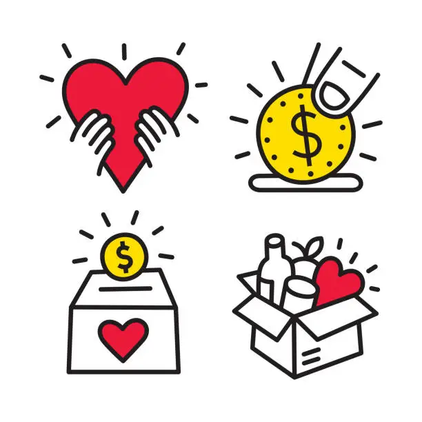 Vector illustration of Charity and Donation Line Icons