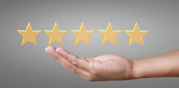 istock Hand of touching rise on increasing five stars. Increase rating evaluation classification concept 1275841588