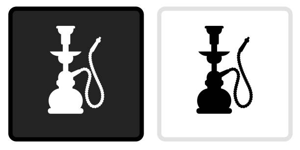 Hookah Icon on  Black Button with White Rollover. This vector icon has two  variations. The first one on the left is dark gray with a black border and the second button on the right is white with a light gray border. The buttons are identical in size and will work perfectly as a roll-over combination.
