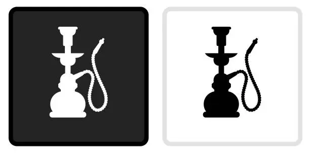 Vector illustration of Hookah Icon on  Black Button with White Rollover