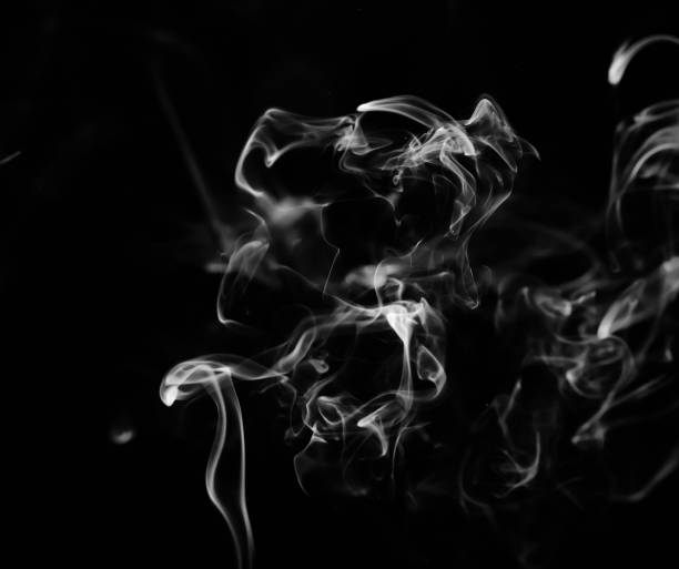 istock abstract fragment movement of white smoke on black background. 1275844361