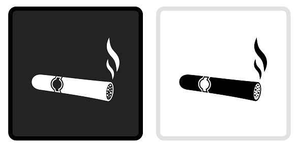 Cigar Icon on  Black Button with White Rollover. This vector icon has two  variations. The first one on the left is dark gray with a black border and the second button on the right is white with a light gray border. The buttons are identical in size and will work perfectly as a roll-over combination.