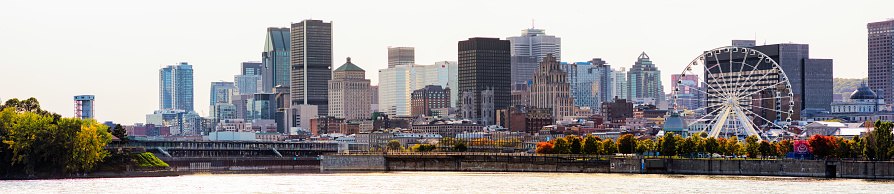 Downtown Montreal panoramic view on an Autumn afternoon, looking from the Saint-Lawrence river.