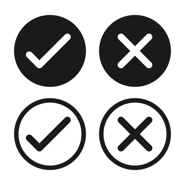 Check mark vector icon set. Right and wrong symbol. Approved and denied sign. Correct and incorrect checkmark button. Isolated on white background. Check mark vector icon set. Right and wrong symbol. Approved and denied sign. Correct and incorrect checkmark button. Isolated on white background. checkbox yes asking right stock illustrations