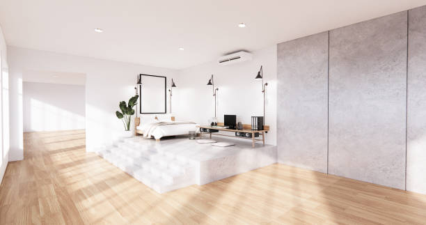 istock The Modern loft Bedroom interior with Computer and office tool on desk. 3D rendering 1275852934