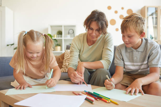 Family Drawing Together at Home