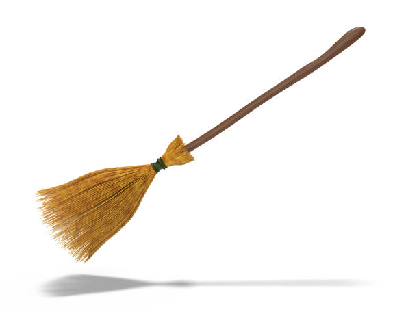 Witch Broom For Halloween on White Background Witch’s broom for Halloween designs on white background. Cut-out. Easy to crop for all your social media and design need. Halloween concept. Produced with 3D software and PS. carpet sweeper stock pictures, royalty-free photos & images