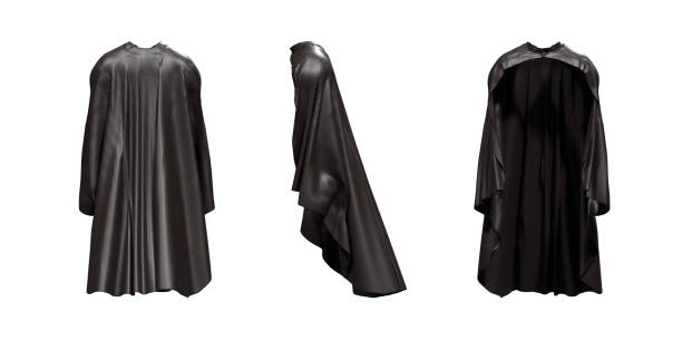 istock Superhero Black Cape is Hanging in Different Angles on White Background for Halloween Concept 1275857503