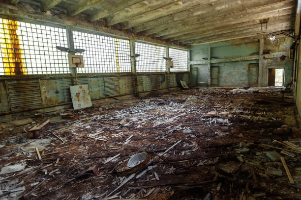 istock Abandoned school gym in ghost town Pripyat Chornobyl Zone 1275860814