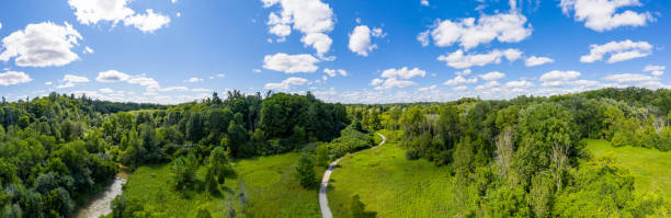 william granger greenway de bindertwine park - humber river trail en verano, kleinburg, ontario, canadá - outdoors footpath leaf toronto fotografías e imágenes de stock