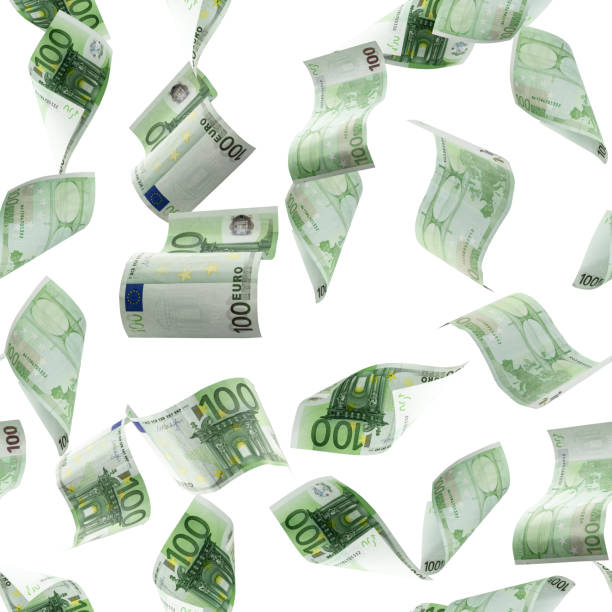 pieniądze spadają bez szwu wzór. banknot spadający izolowane tekstury na białym tle. - five euro banknote european union currency number 5 paper currency zdjęcia i obrazy z banku zdjęć