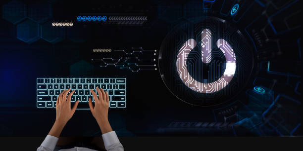 istock Business woman works on touch screen about Power 1275862949