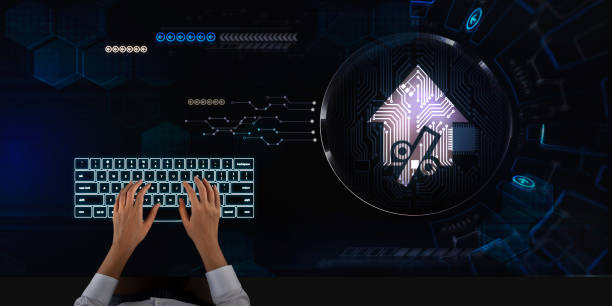 istock Business woman works on touch screen about Economic trajectory 1275862984