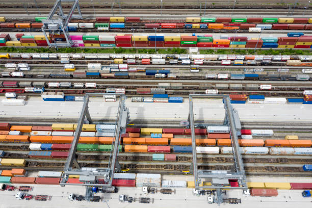 istock Aerial View of Railroad Junction, Container Terminal 1275866158