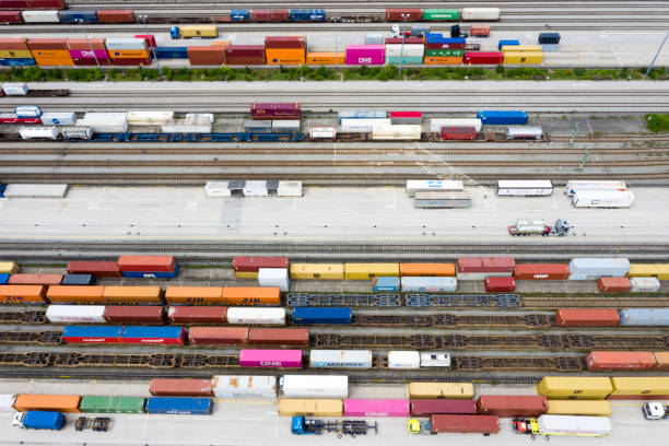 istock Aerial View of Container Terminal, Rail Yard 1275866437