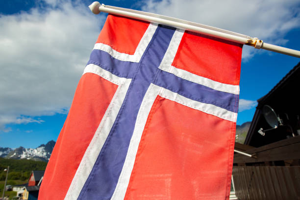 istock Norwegian flag waving on the wind 1275867438