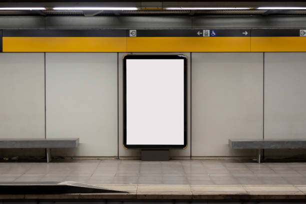blank billboard mock up in a subway station - estação de metro imagens e fotografias de stock
