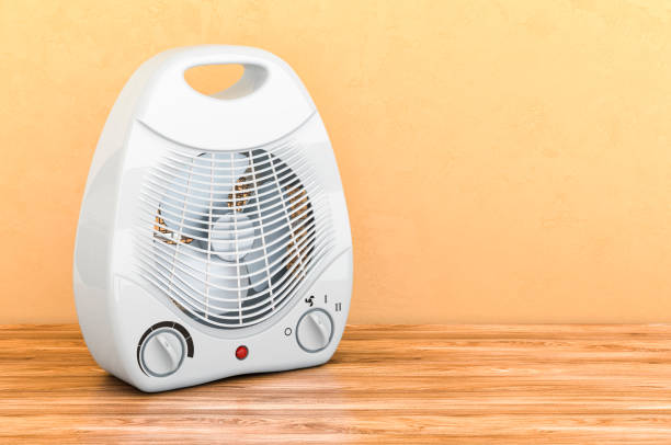 istock Fan Heater on the wooden table. 3D rendering 1275868931