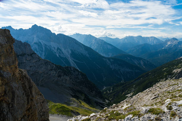 mountain panorama view from the karwendel mountains, bavaria, germany