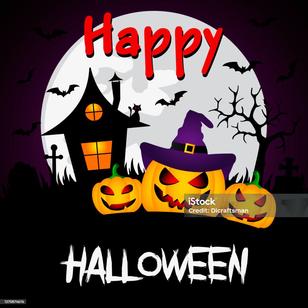 Happy Halloween Background Với Ba Quả Bí Ngô Hài Hước Và Ngôi Nhà ...