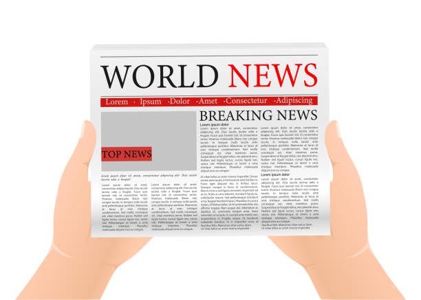 istock Flat icon with newspaper with hand. Illustration for paper design. Top view. Vector illustration. 1275875999
