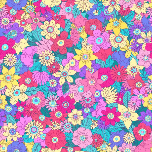 Vector illustration of flowers seamless pattern. Texture for fabric, wrapping, wallpaper. Decorative print.