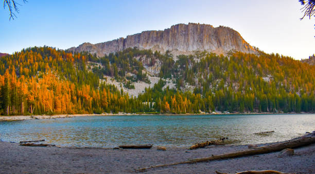 Stunning mountain range above turquoise alpine lake