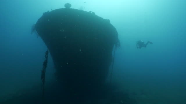 Giant ship bow view of undersea wreck in Taiwan