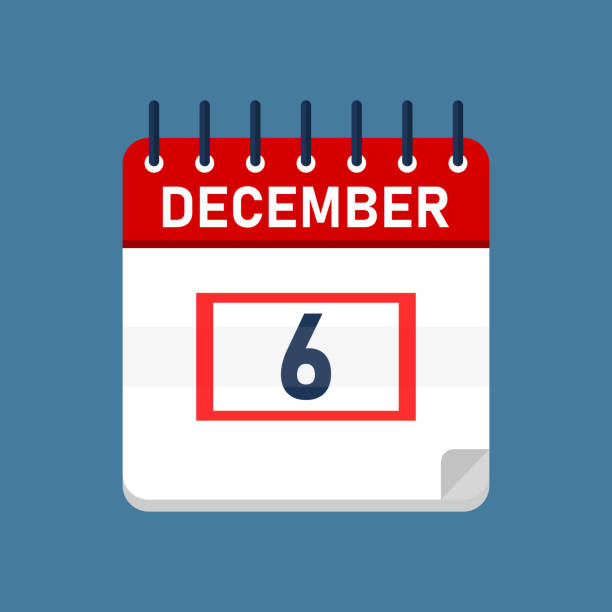December 6 Daily Calendar Daily calendar isolated on blue background with red square. Mark the date, holiday, important date, special date. 2026 2021 stock illustrations