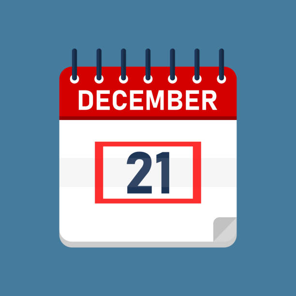 December 21 Daily Calendar Daily calendar isolated on blue background with red square. Mark the date, holiday, important date, special date. 2026 2021 stock illustrations