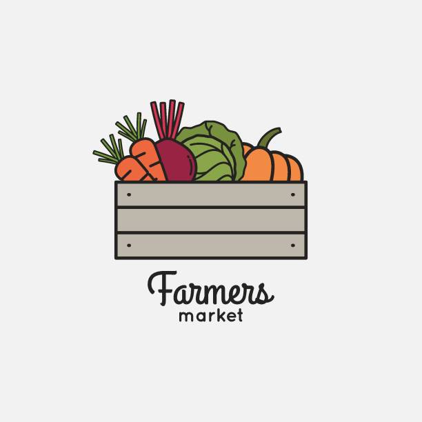 ilustrações, clipart, desenhos animados e ícones de cesta de legumes com vegetais orgânicos de fazenda em fundo branco - farm pumpkin autumn farmer
