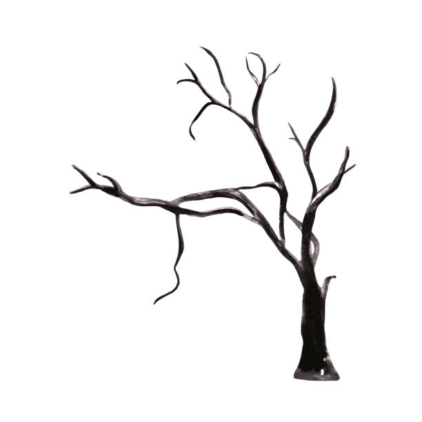 istock Single dark tree hand drawn in watercolor isolated on white. Element for Halloween party decoration or sticker or greeting card. Seasonal invites template.Place your text.Fall season nature background 1275884777