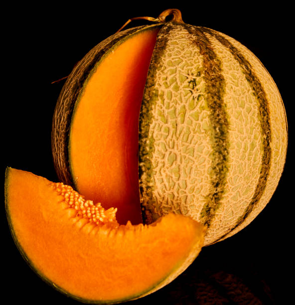 istock melon lies on a black background 1275885942