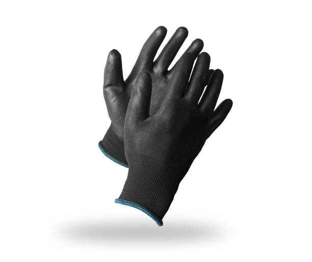 istock Pair of black protective work gloves isolated on white 1275898357