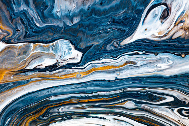 istock Fluid art texture. Background with abstract mixing paint effect. Liquid acrylic picture with flows and splashes. Mixed paints for background or poster. White, blue and golden overflowing colors. 1275933047