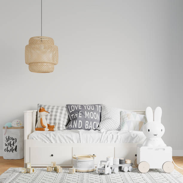 istock Interior Childrens Room Wallpaper Background Mockup 1275933577