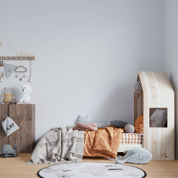 istock Interior Childrens Room Wallpaper Background Mockup 1275933785
