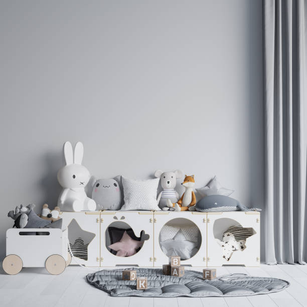istock Interior Childrens Room Wallpaper Background Mockup 1275935180