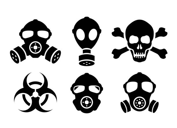 Toxic danger vector signs set Toxic danger vector signs set isolated on white background gas mask stock illustrations