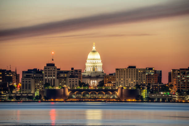 Madison Sunset Glowing Sky at Sunset madison wisconsin photos stock pictures, royalty-free photos & images