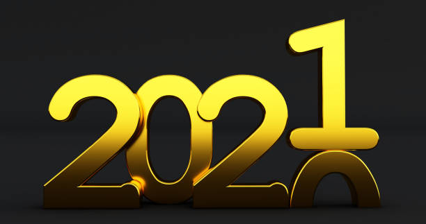istock 2021 New year isolated on black background. Shiny gold sign, 3D render 1275996827