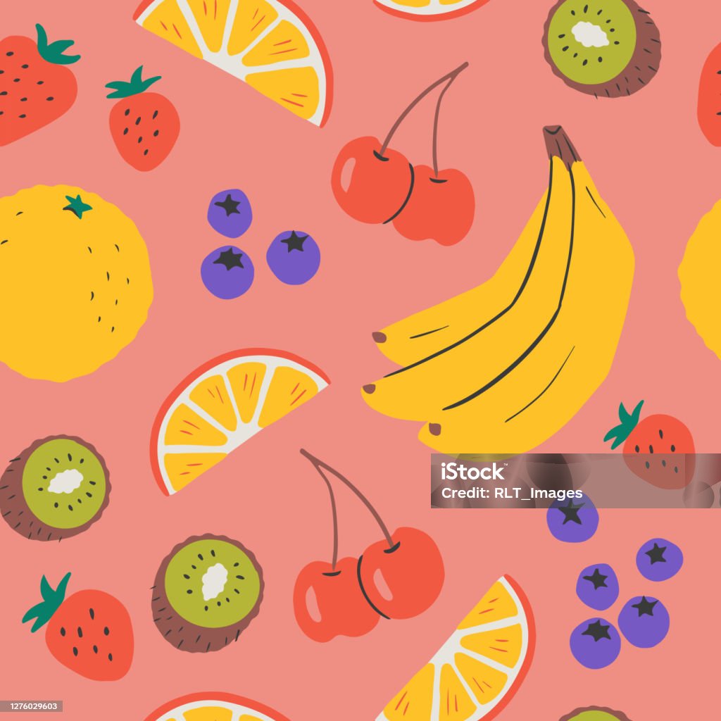 Hand-drawn vector seamless repeat pattern of fresh fruit Fruit stock vector