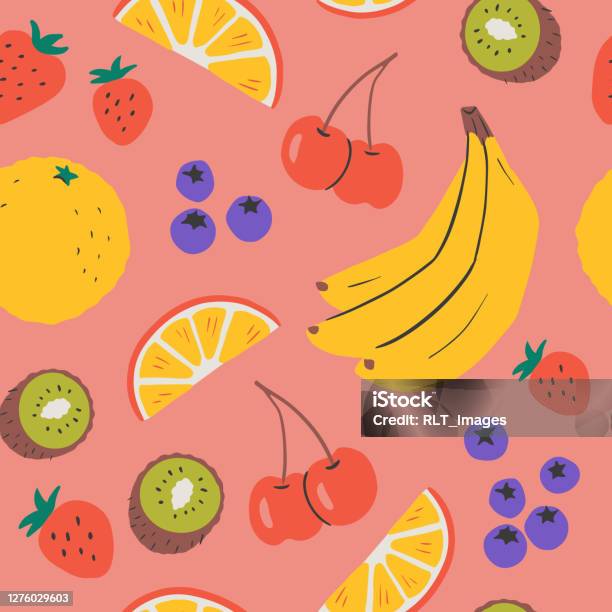 Handdrawn Vector Seamless Repeat Pattern Of Fresh Fruit Stock Illustration - Download Image Now