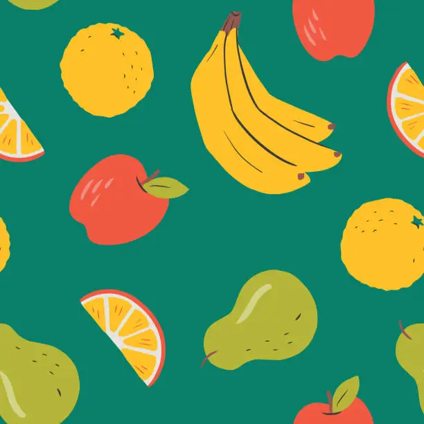 Vector illustration of Hand-drawn vector seamless repeat pattern of fresh fruit