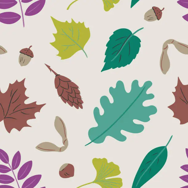 Vector illustration of Hand-drawn vector seamless repeat pattern of summer leaves