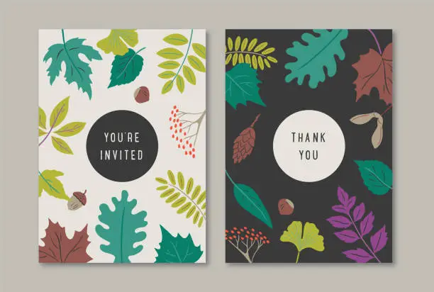 Vector illustration of Summer greeting card designs with hand-drawn vector botanical pattern