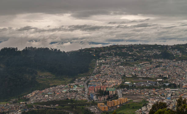 istock Wide shot down on cityscape with forest from Cerro El Panecillo, Quito, Ecuador. 1276059755
