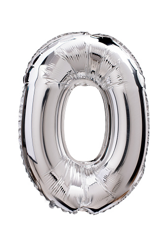 Mylar balloon number 0  silver color isolated on white